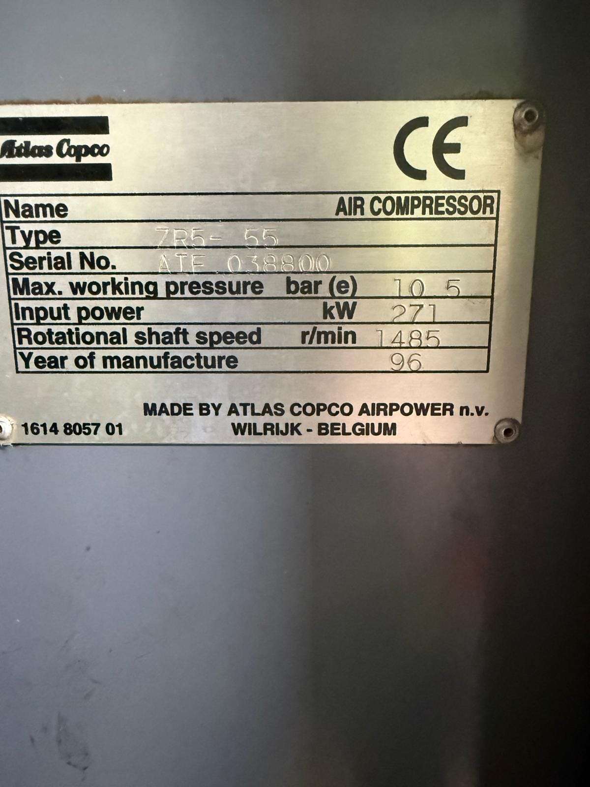 Atlas Copco ZR5-55 270kW 10.5bar oil free screw compressor